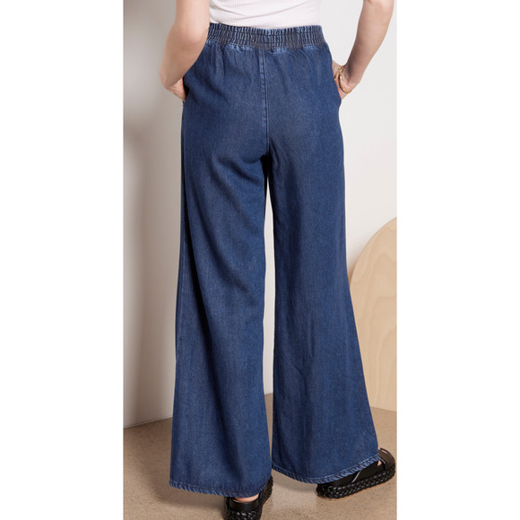 NEW Good American Pants Denim Weightless Wide Leg Pull On Elastic Waist Size 1 - Picture 2 of 5